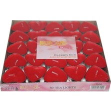 Teknotrust Kırmızı Kalpli 100 Adet Tealight Mum, Renkli ve Şık Dekoratif Aksesuar