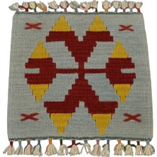 Yeni El Dokuma Kare Köşe Sandalye Minderi Pınarbaşı Kayseri Yün Kilim 5937