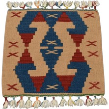 Yeni El Dokuma Kare Köşe Sandalye Minderi Pınarbaşı Kayseri Yün Kilim 5936