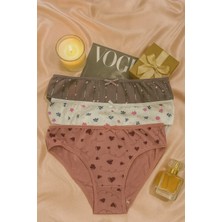 Kadın Pamuklu Desenli Slip Külot 3’lü Set - Ok, Kalp ve Çiçek Baskılı