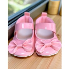 Fiyonklu Rugan Bebe Babet Patik Pembe