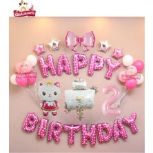 Teknotrust Yeşil Taçlı Kedi Folyo Balonu, Renkli Doğum Günü Seti, Çocuklar Için Dekorasyon