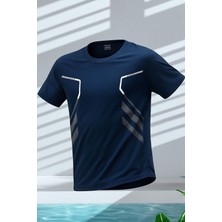 Erkek Spor Tişört Antreman Gym Polyester Erkek Sporcu t-Shirt Şeritli-Tişört