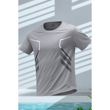 Erkek Spor Tişört Antreman Gym Polyester Erkek Sporcu t-Shirt Şeritli-Tişört