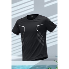 Erkek Spor Tişört Antreman Gym Polyester Erkek Sporcu t-Shirt Şeritli-Tişört