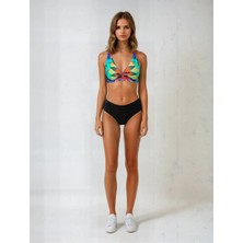 Kadın Siyah Çok Renkli Yüksel Bel Astarlı Bikini Takımı HZL25S-LC22315