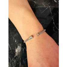 Gümüş Erkek Bileklik 14 Ayar Beyaz Altın Kaplama,ışıltılı Desenli Kararmaz Çelik Bant