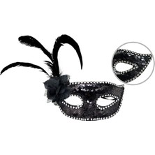 Teknotrust Çok Renkli Siyah Yandan Tüylü Güllü Taşlı ve Pullu Maske