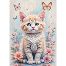 Bedeko Sevimli Kedi ve Kelebekler Ahşap Tablo