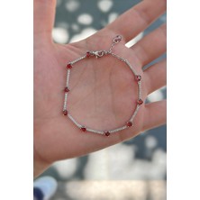 Gümüş Kırmızı Taşlı Su Yolu Bileklik IS798E5