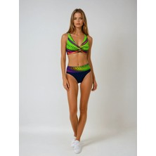 Kadın Lacivert Sarı Desenli Yüksel Bel Astarlı Bikini Takımı HZL25S-LC22315-5