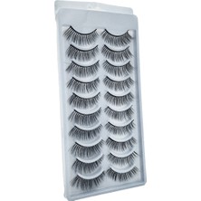 Doğal Görünümlü İpek Bütün 10'lu Takma Kirpik Seti- 10 Çift Gerçek Takma Kirpik- Model: D12