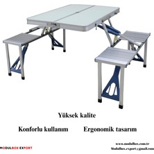 MODULBOX KATLANABİLİR, ALÜMİNYUM 67X85, KENDİNDEN 4 TABURELİ, KAMP MASA TAKIMI, PİKNİK MASA TAKIMI