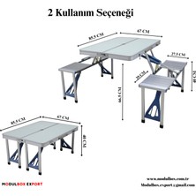 MODULBOX KATLANABİLİR, ALÜMİNYUM 67X85, KENDİNDEN 4 TABURELİ, KAMP MASA TAKIMI, PİKNİK MASA TAKIMI