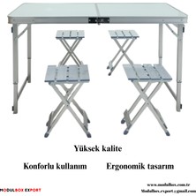 MODULBOX KATLANABİLİR, AYARLANABİLİR ALÜMİNYUM 60X120, 4 TABURE, KAMP MASA TAKIMI, PİKNİK MASA TAKIMI