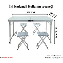 MODULBOX KATLANABİLİR, AYARLANABİLİR ALÜMİNYUM 60X120, 4 TABURE, KAMP MASA TAKIMI, PİKNİK MASA TAKIMI