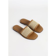 Haşema Kadın Hasır Detaylı Kahverengi Terlik 110-15