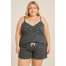 Kadın Büyük Beden Ip Askılı Bluz ve Şortlu Alt Üst Pijama - Geniş Kesim - Ölçüler Ürün Açıklamasında