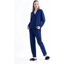 Freshness 775 Kadın Çizgili Penye Pijama Takımı - Lacivert - S/m