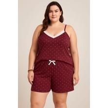 Kadın Büyük Beden Ip Askılı Bluz ve Şortlu Alt Üst Pijama - Geniş Kesim - Ölçüler Ürün Açıklamasında