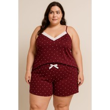 Kadın Büyük Beden Ip Askılı Bluz ve Şortlu Alt Üst Pijama - Geniş Kesim - Ölçüler Ürün Açıklamasında