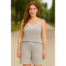 Kadın Büyük Beden Ip Askılı Bluz ve Şortlu Alt Üst Pijama - Geniş Kesim - Ölçüler Ürün Açıklamasında