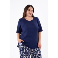 Roxxlen Kadın 333931 Keten Yanı Yırtmaçlı Bluz Lacivert