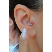 Sacce Scarves & Accessories Kırmızı Kalpli Halka Tragus Piercing Helix Kıkırdak Gümüş Renkli