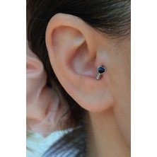 Sacce Scarves & Accessories Siyah Kalpli Halka Tragus Piercing Helix Kıkırdak Küpesi Gümüş Renkli