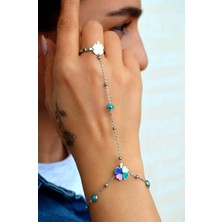 Sacce Scarves & Accessories Renkli Yoncalı Firuze Taşlı Yüzüklü Çelik Şahmeran Bileklik