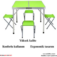 MODULBOX KATLANABİLİR, 80X80 ,KAMP MASA TAKIMI, 4 TABURELİ, ALÜMİNYUM, PİKNİK MASA TAKIMI