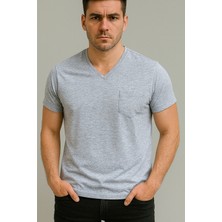 Erkek Basic V yaka Açık Gri Tshirt