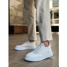 Pabucmarketi Bağcıksız Lastik Detaylı Triko Erkek Hi Sneaker Beyaz (Beyaz Taban)