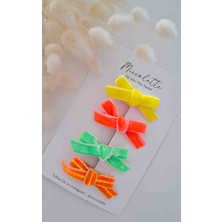Neon Kadife Fiyonk El Yapımı Mini Klips 4lü Bebek Tokası Seti (3.5cm)
