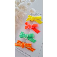 Neon Kadife Fiyonk El Yapımı Mini Klips 4lü Bebek Tokası Seti (3.5cm)