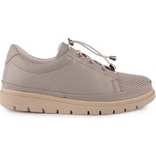 Deri Yumuşak Rahat Ortopedik Lastik Bağlı Ayakkabı Açık Gri Deri 3507