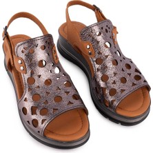 Hakiki Deri Günlük Lazer Kesimli Sandalet Bronz 8065