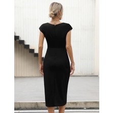 Arben Boutique Kadın Yarım Ay Kollu Bisiklet Yaka Yandan Drapeli Ithal Krep Elbise