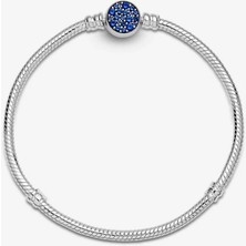 Mavi Disk Klipsli Gümüş Bileklik Charm Taşıyıcı