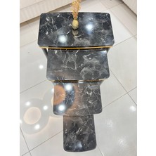 Siyah Mermer Çift Katlı Zigon Sehpa