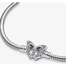 Kelebek Klipsi Gümüş Bileklik Charm Taşıyıcı