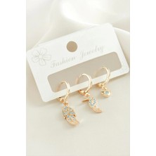 3 Adet Yaprak Zirkon Taşlı Küpe