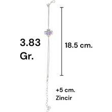 Renkli Taşlı Yonca Figürlü 925 Ayar Gümüş Bileklik – Ayarlanabilir Zincirli, 3.83 gr