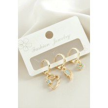 3 Adet Kanat Zirkon Taşlı Küpe