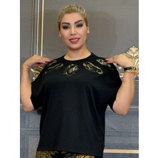 Abiye Bluz Üç Iplikli Pamuklu Yüksek Kalite Taş ve Tül Işlemeli Yarasa Kolu Siyah