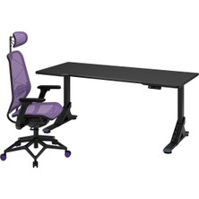 Oyuncu Masası ve Sandalyesi, Siyah-Mor, 180X80 cm