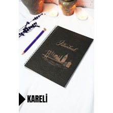 A5 Istanbul Temalı Siyah Kraft Kapaklı Defter - Kareli Defter - 60 Yaprak (120 Sayfa) 15X21 cm