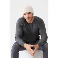 Desen Triko Erkek Yün Bere Bej