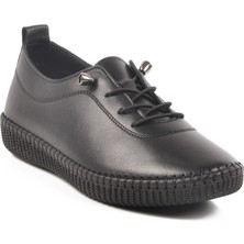 Siyah Hakiki Deri Kadın Casual Ayakkabı