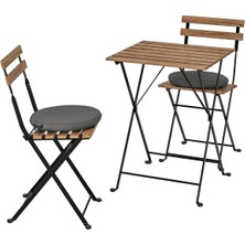 Katlanabilir Masa ve Katlanabilir Sandalye Seti, Siyah-Kahverengi, Frösön-Duvholmen Koyu Gri, 2 Sandalyeli